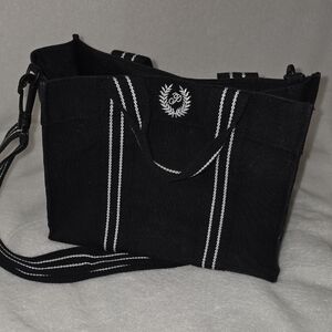 Black Tote Bag with White Stripes